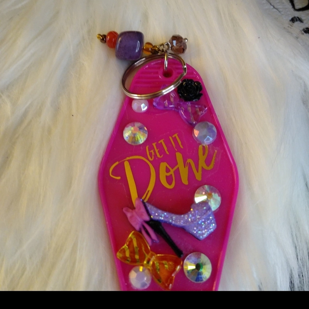 Pink Keychain with Glitter Accents